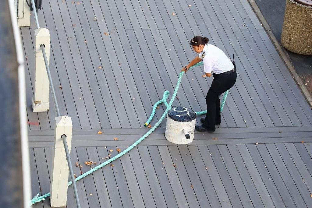 lady cleaning dock